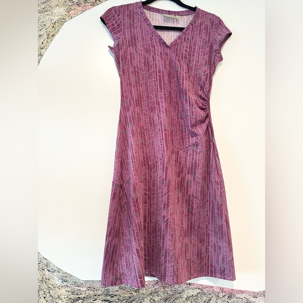 Athleta Nectar Faux Wrap Dress XS  Purple Ruched Short Sleeve